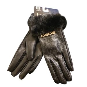 Bebe Black Faux Leather and Fur Trim Gloves - OSFM